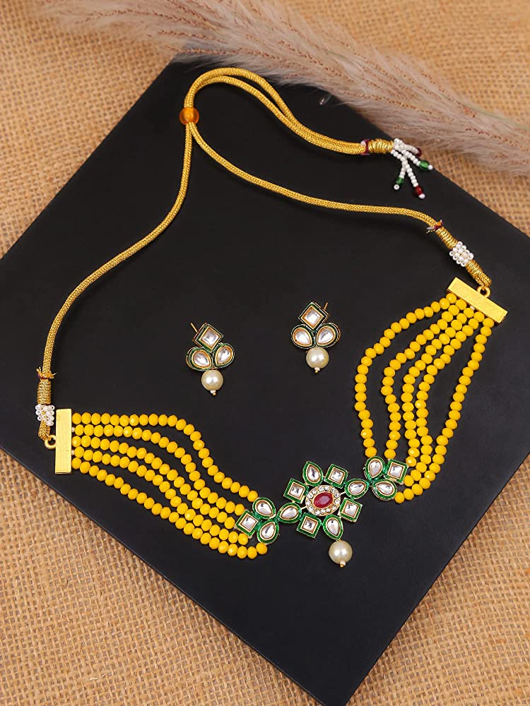 Crystal Beaded Kundan Necklace Set