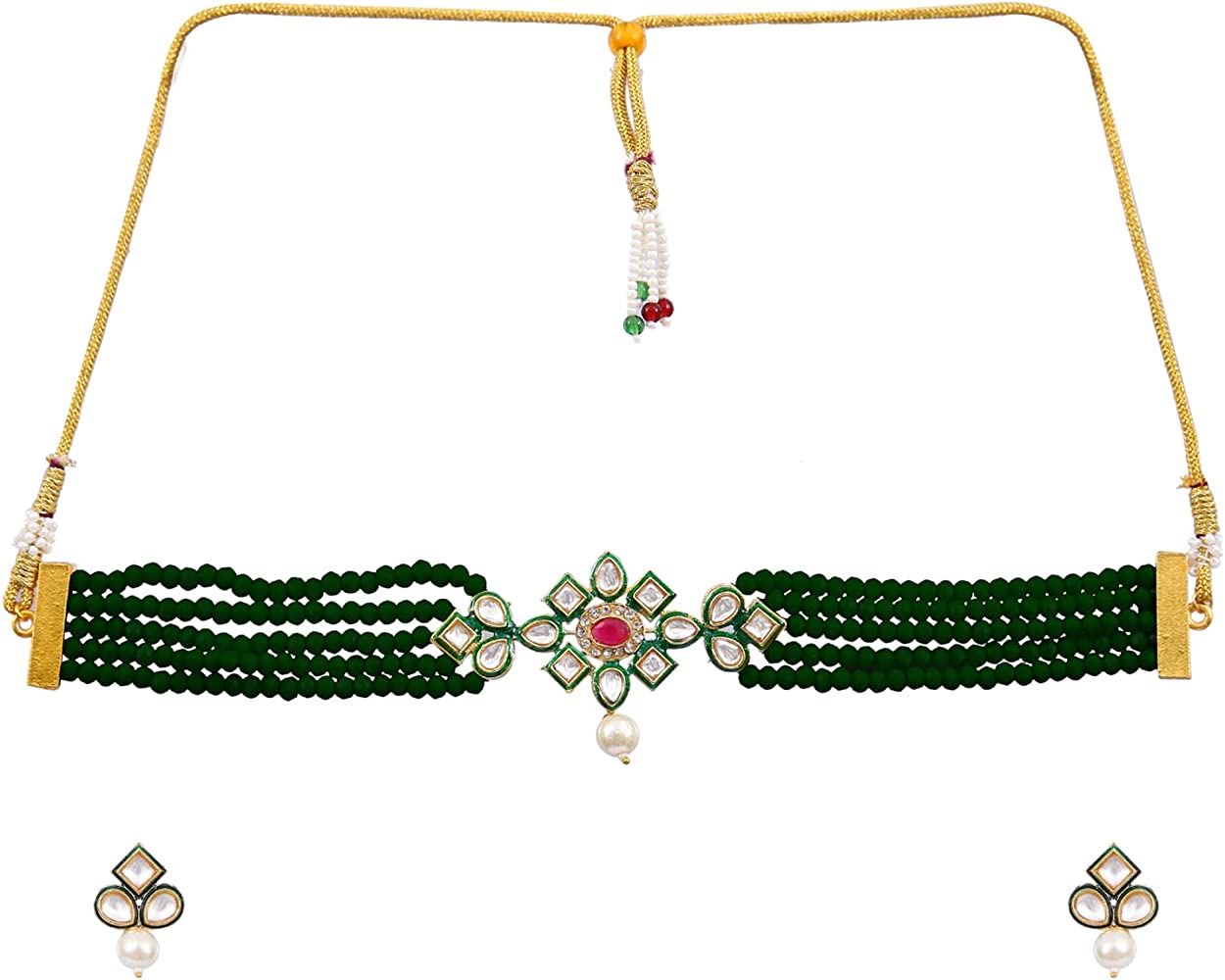 Crystal Beaded Kundan Necklace Set - Image 3