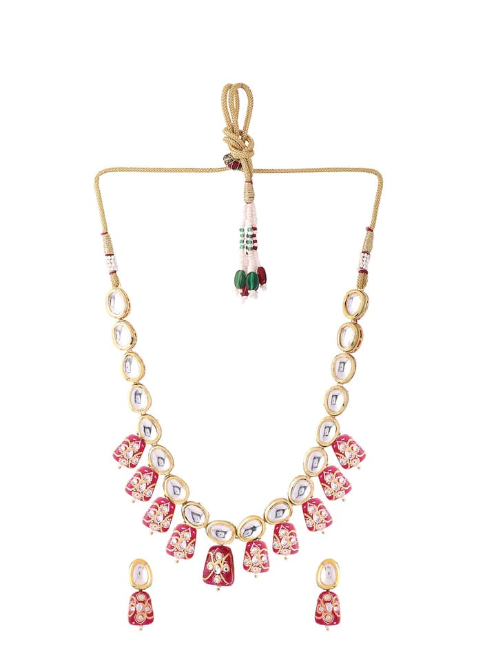 Kundan Choker Necklace Set With Earrings - Image 3