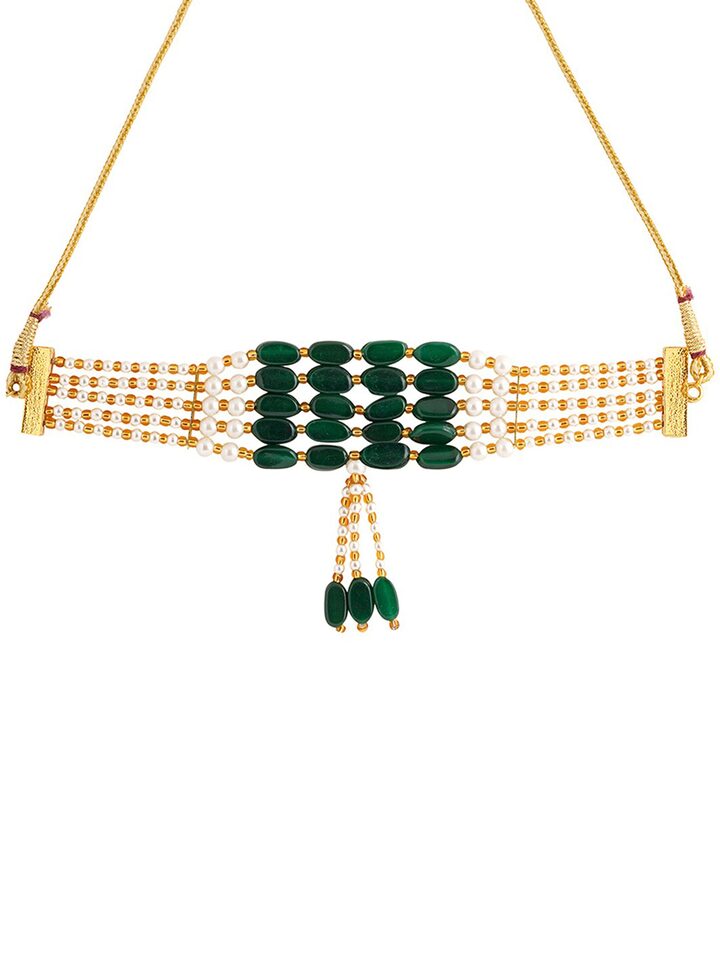 Gold-Toned & Green Choker Necklace - Image 3