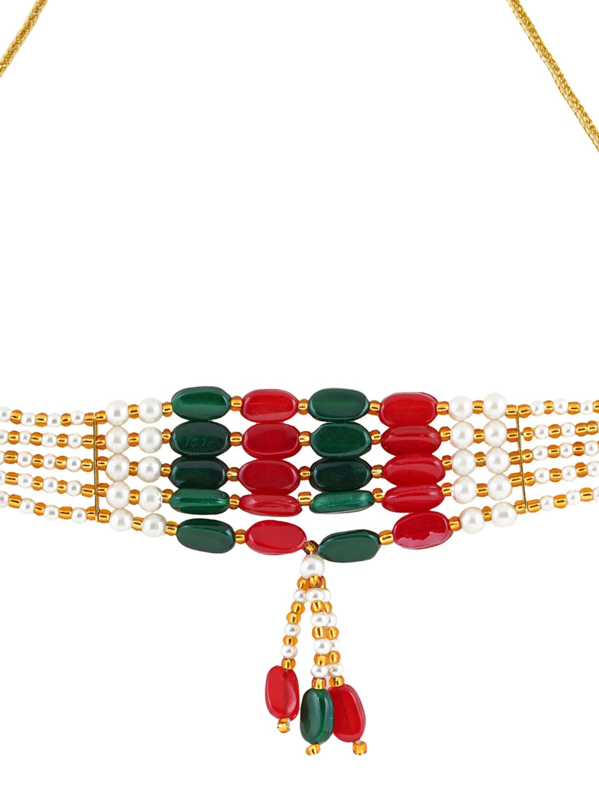 Beaded Layered Necklace Red & Green - Image 4