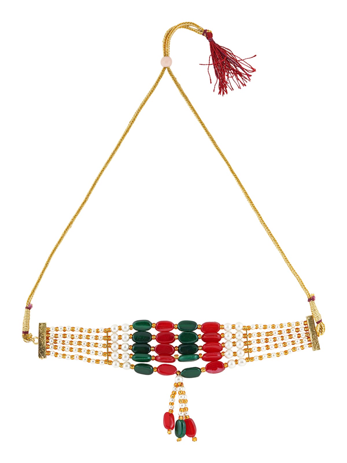Beaded Layered Necklace Red & Green - Image 3