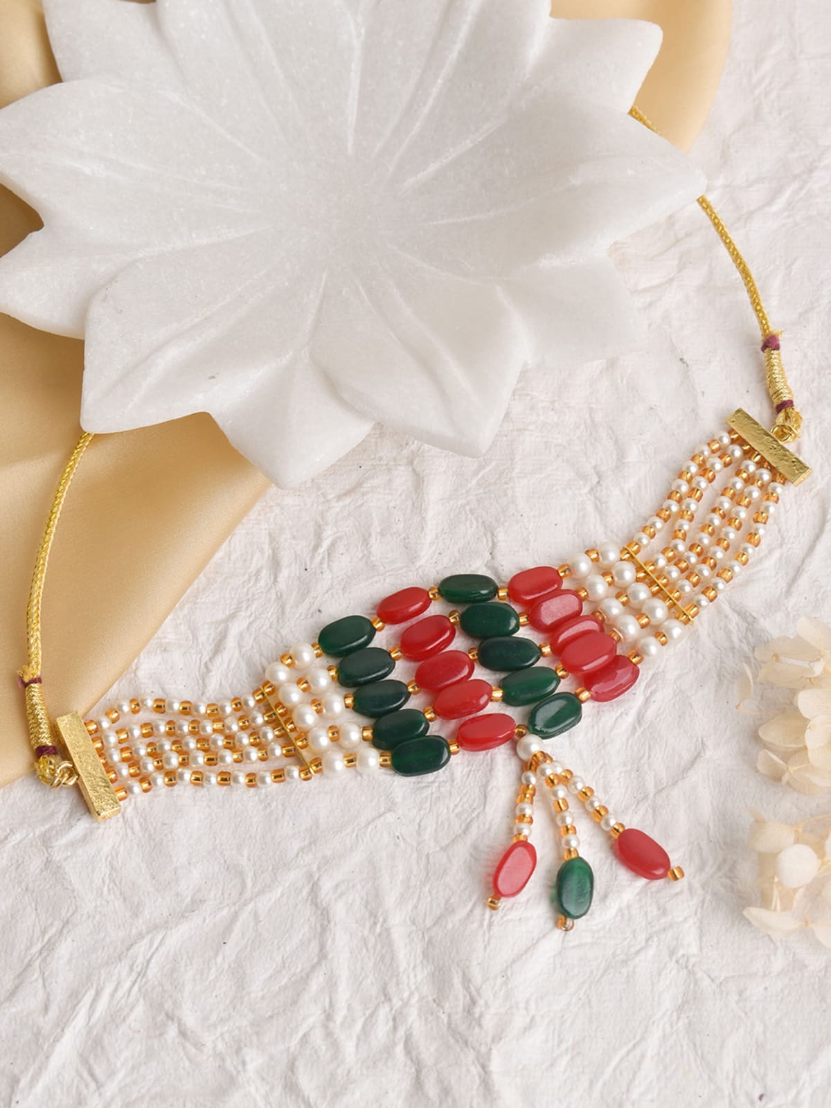 Beaded Layered Necklace Red & Green