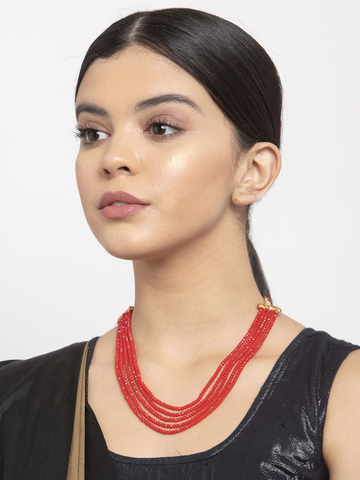 Beaded Layered Necklace Red - Image 2
