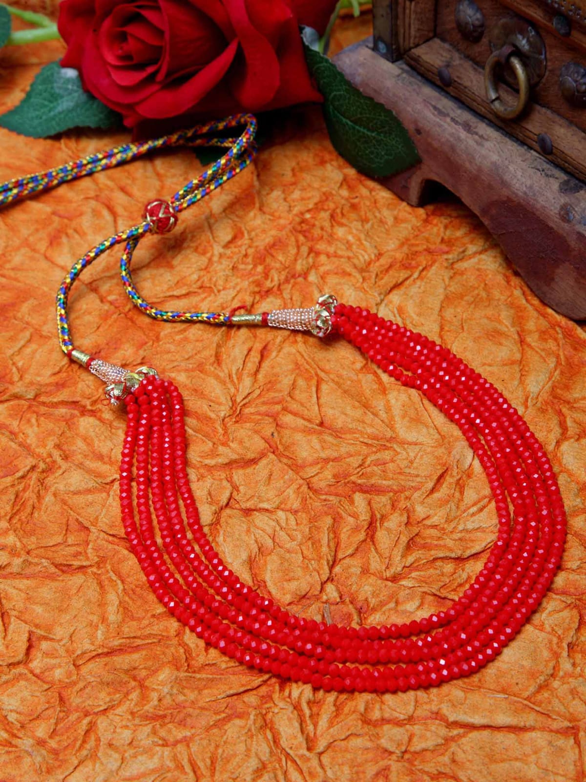 Beaded Layered Necklace Red