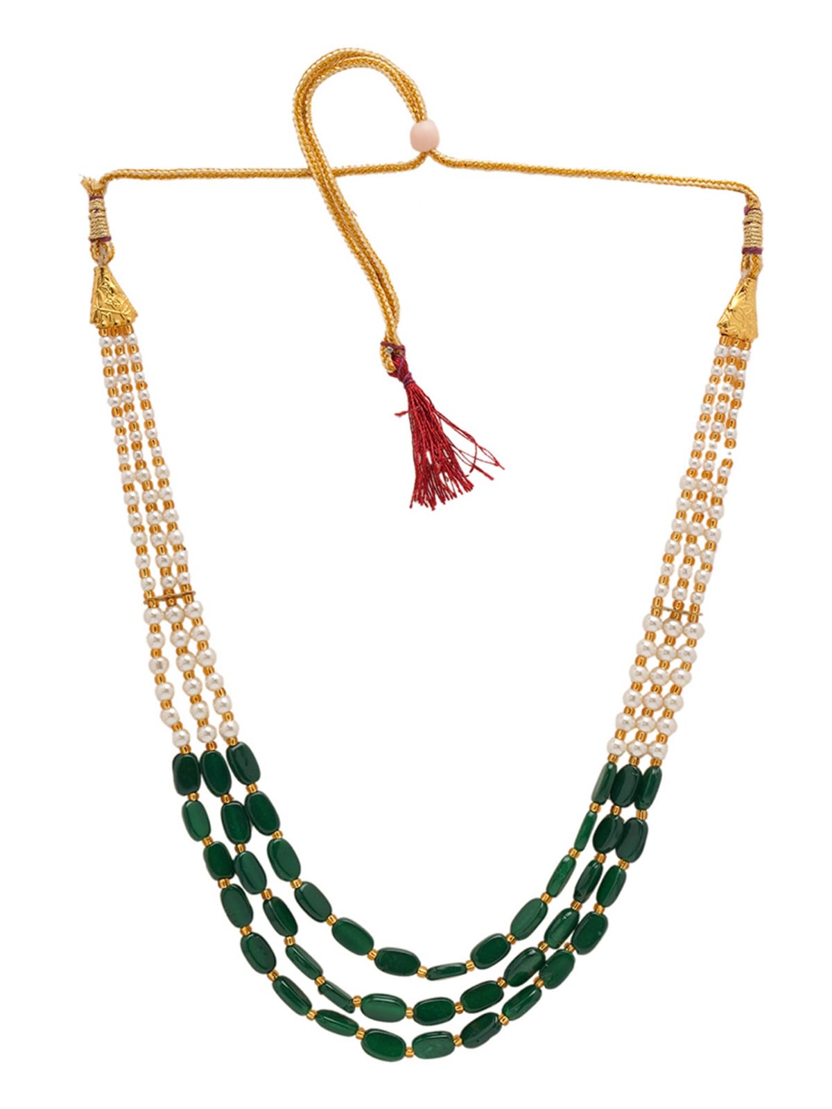 Green Gold-Plated Kundan Layered Long Necklace - Image 3