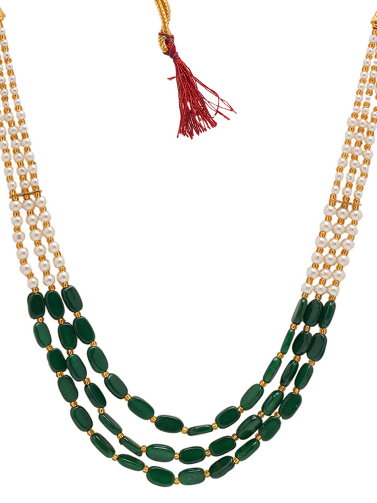 Green Gold-Plated Kundan Layered Long Necklace - Image 4