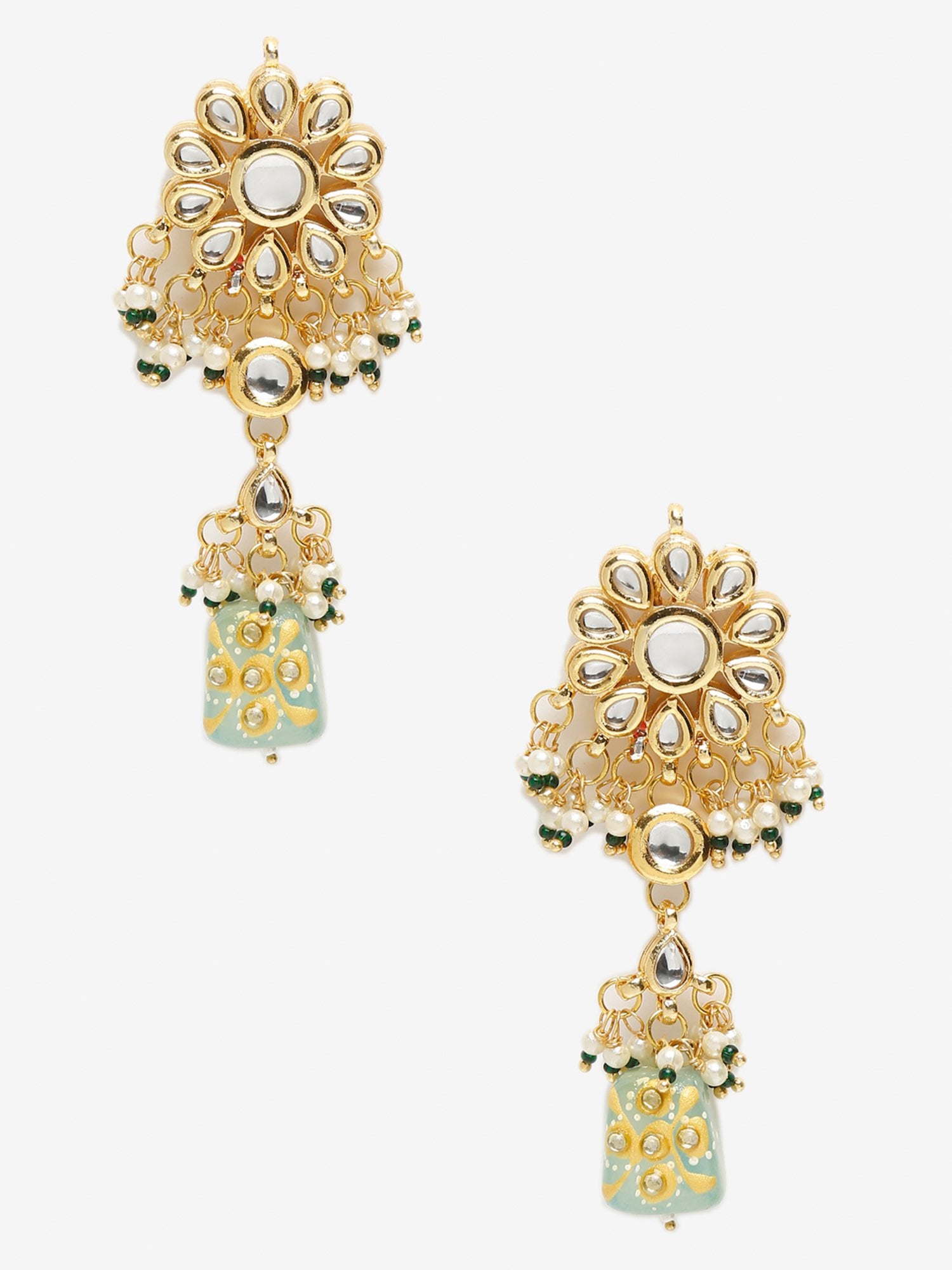 Gold Plated Kundan Polki And Pearl Earrings - Image 3