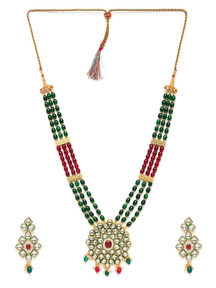 Green Red Gold Plated Designer Stone Studded Jewellery - Image 3