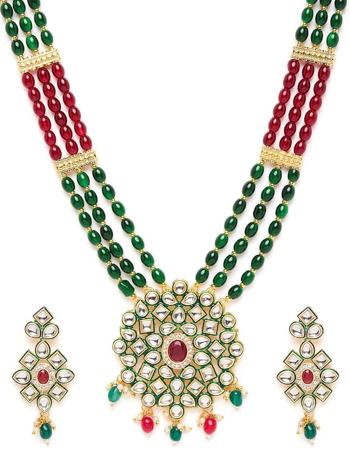 Green Red Gold Plated Designer Stone Studded Jewellery - Image 4