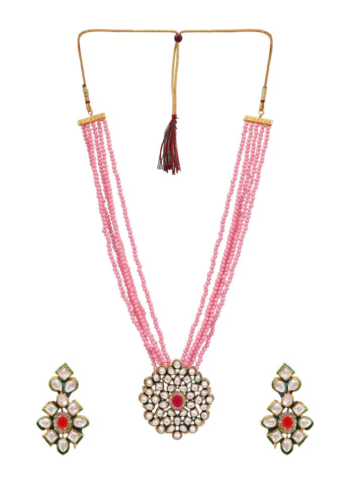 Pink Gold Plated Designer Stone Studded Jewellery - Image 3