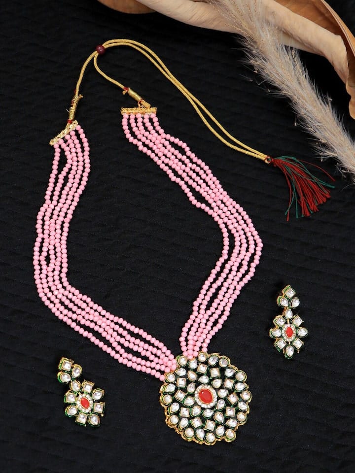 Pink Gold Plated Designer Stone Studded Jewellery