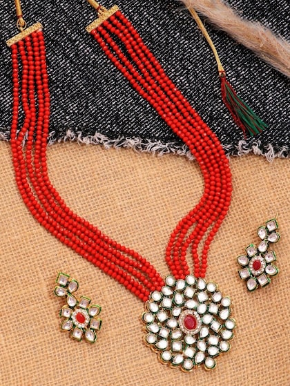 Red Gold Plated Designer Stone Studded Jewellery