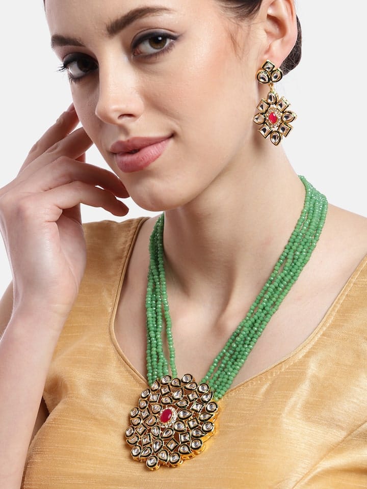 Green Red Gold Plated Designer Stone Studded Jewellery