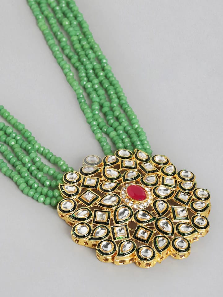 Green Red Gold Plated Designer Stone Studded Jewellery - Image 3