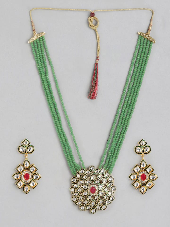 Green Red Gold Plated Designer Stone Studded Jewellery - Image 2