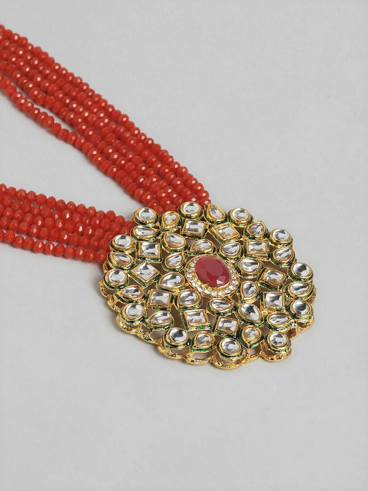 Red Gold Plated Designer Stone Studded Jewellery - Image 4