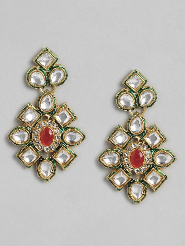 Green Red Gold Plated Designer Stone Studded Jewellery - Image 4