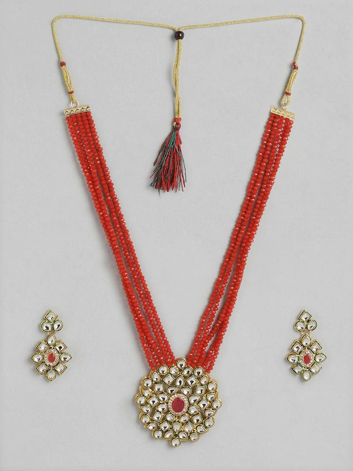 Red Gold Plated Designer Stone Studded Jewellery - Image 3
