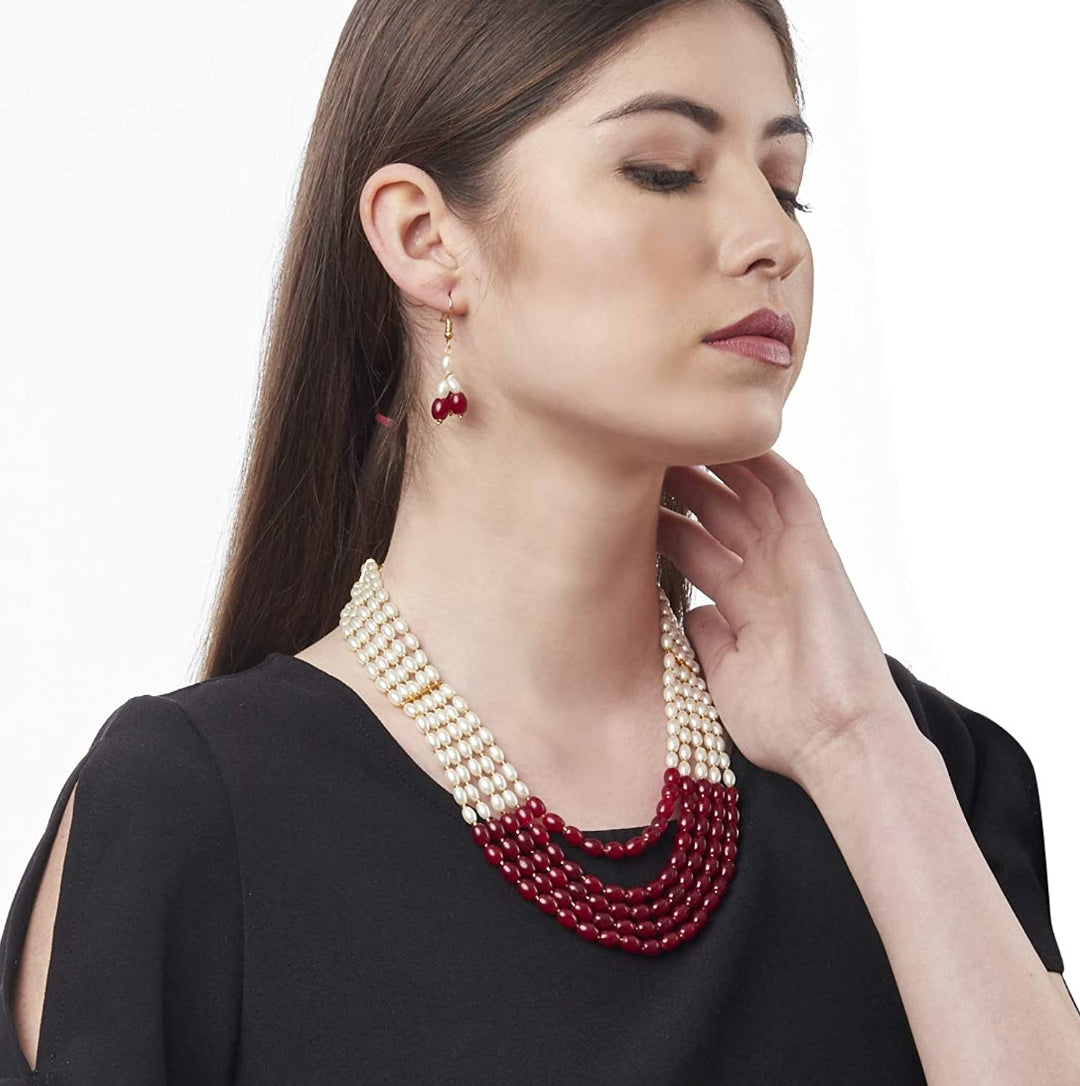 Gold-Plated Quartz & Pearls Beaded Brass Jewellery Set - Image 2