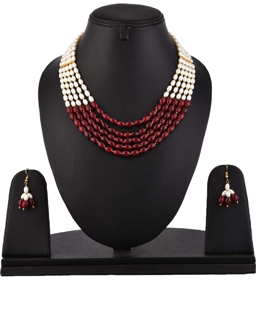 Gold-Plated Quartz & Pearls Beaded Brass Jewellery Set - Image 3