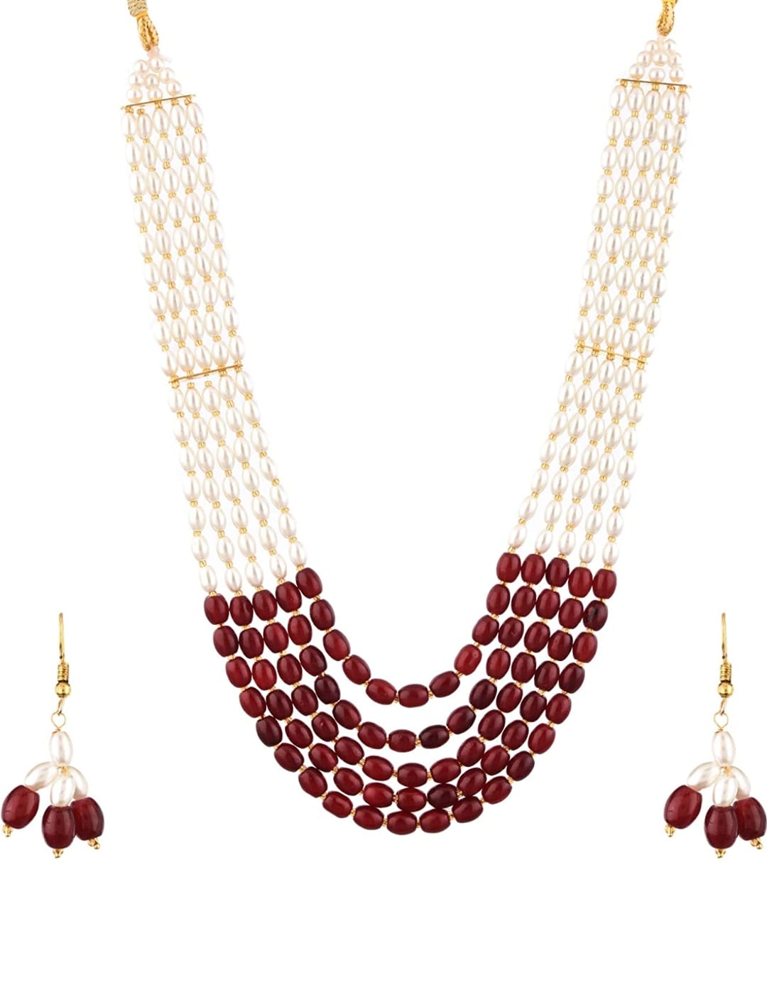 Gold-Plated Quartz & Pearls Beaded Brass Jewellery Set