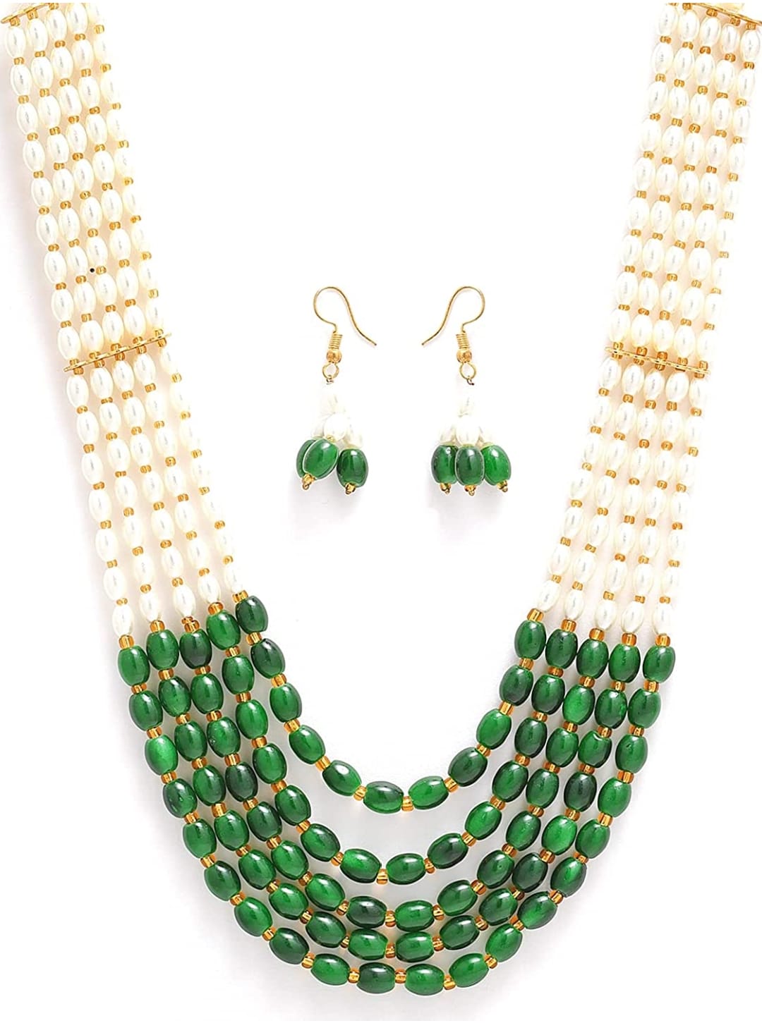 Gold-Plated Quartz & Pearls Beaded Brass Jewellery Set - Image 5
