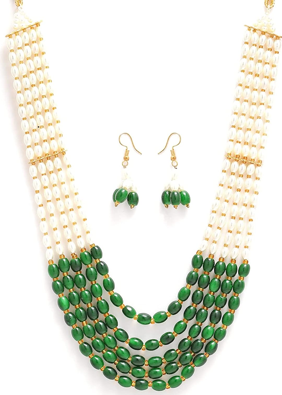 Gold-Plated Quartz & Pearls Beaded Brass Jewellery Set - Image 3