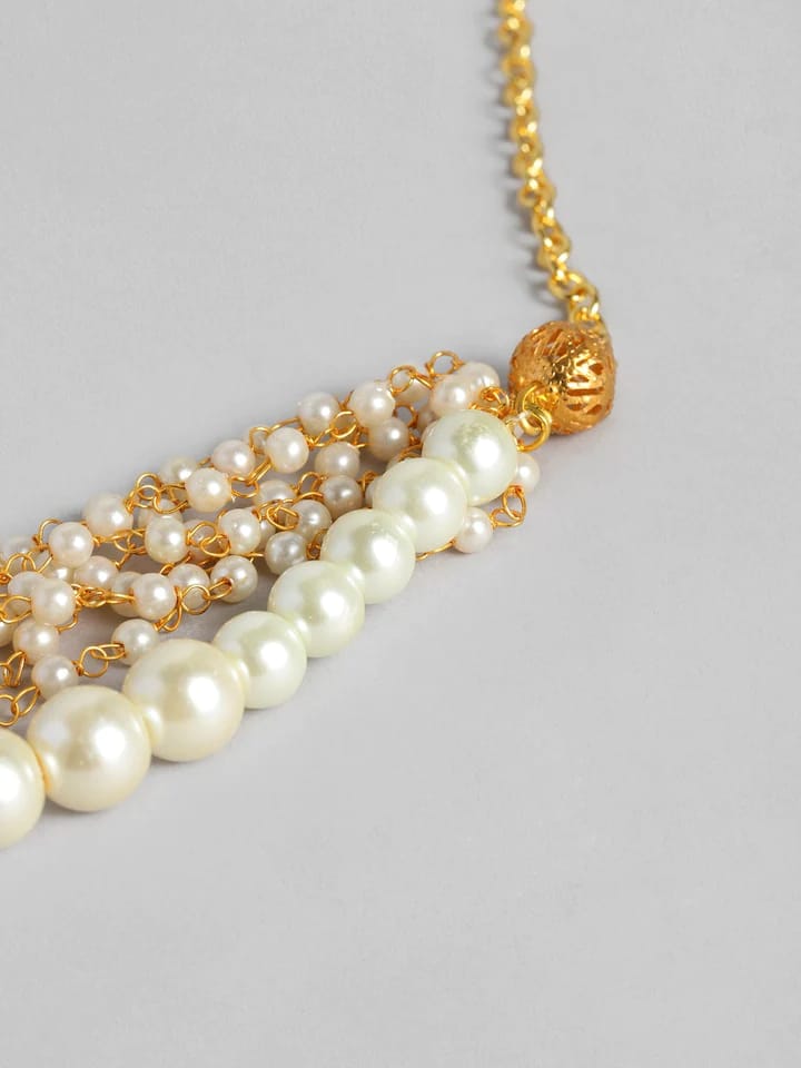 Gold-Plated Pearl-Beaded Necklace & Earrings Set - Image 8