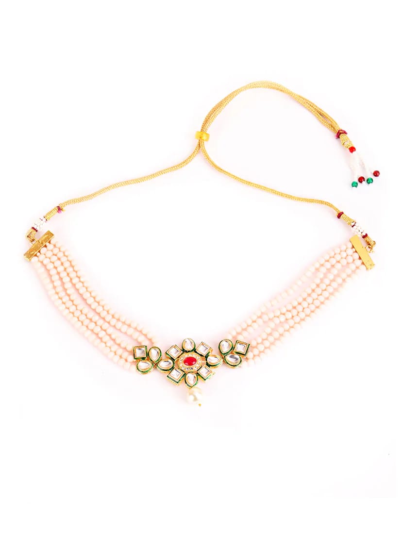 Gold-Plated Pearl-Beaded Necklace & Earrings Set - Image 4