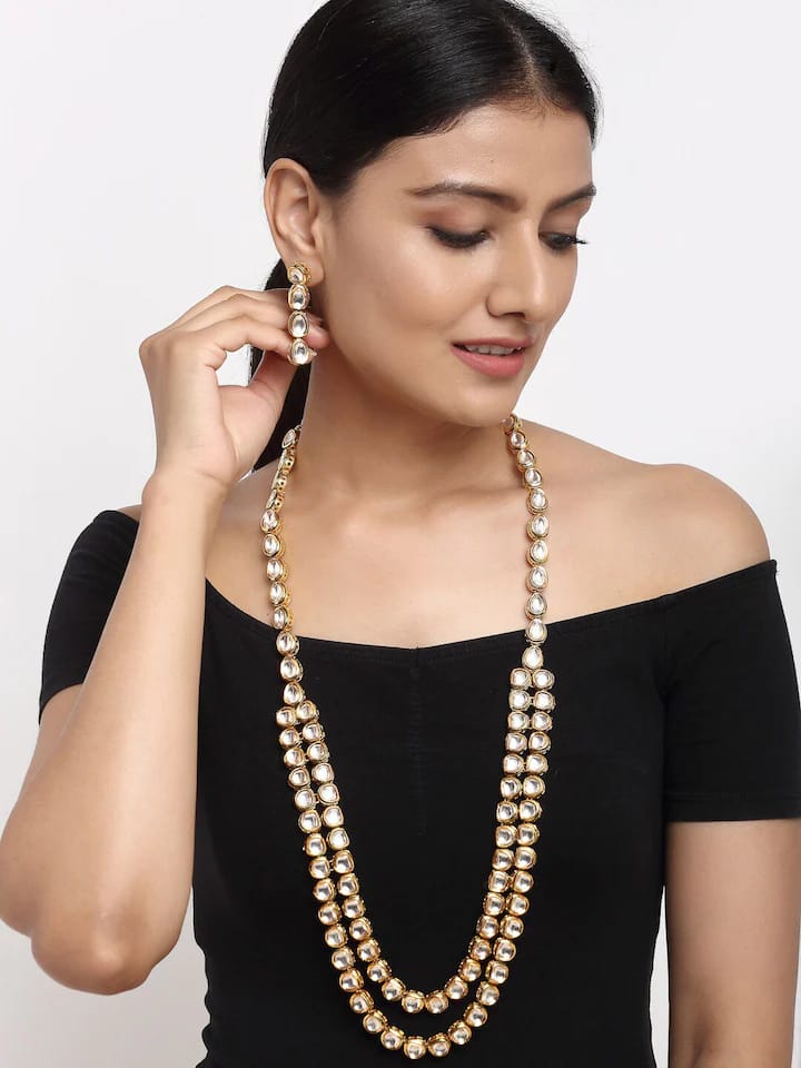 Gold Plated Kundan Long Necklace - Image 2