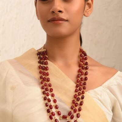 Red Quartz Statement Long Necklace