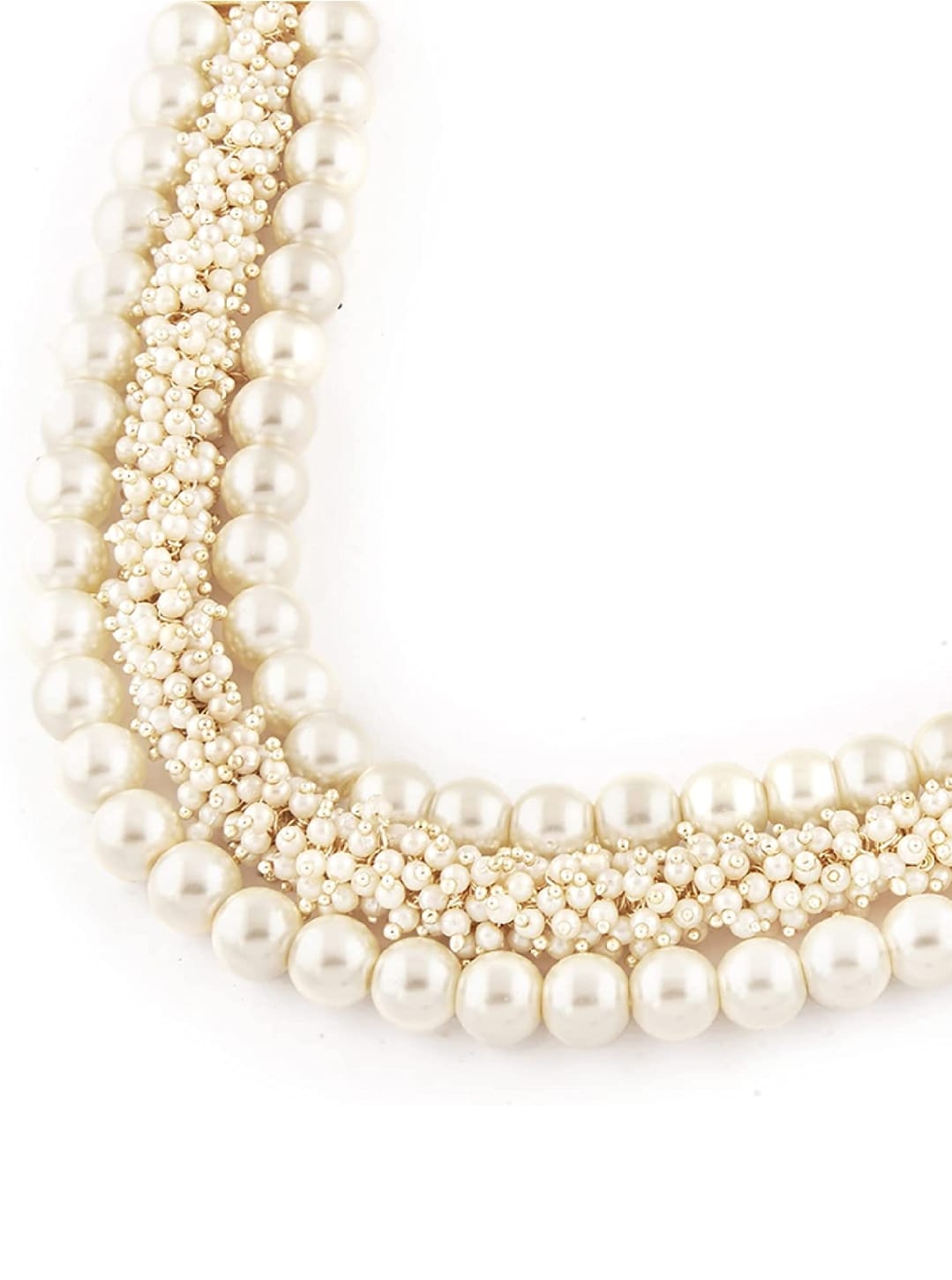 Gold Tone Multistrand Cluster Pearls Choker Necklace & Earring Set - Image 5