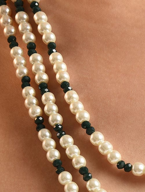 Green Beaded Pearl Layered Necklace - Image 3