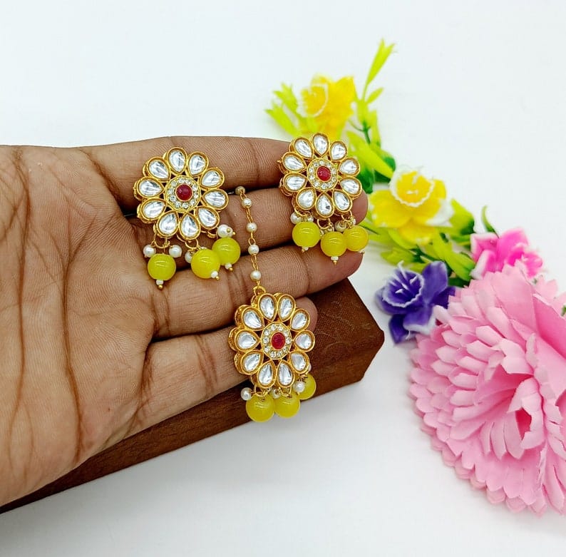Gold Plated Kundan Polki Necklace Set - Image 2