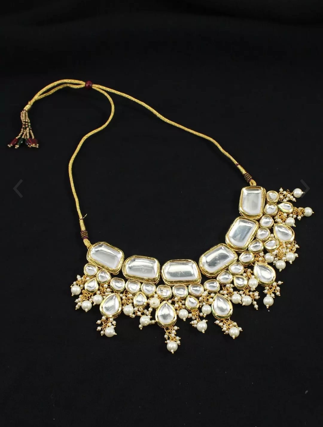 Gold Plated Kundan Polki Necklace Set - Image 3