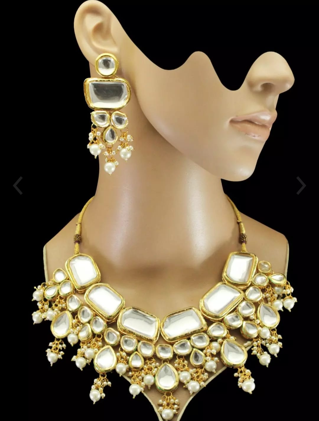 Gold Plated Kundan Polki Necklace Set - Image 2
