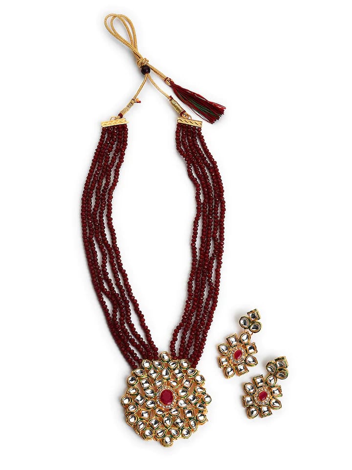 Gold Plated Kundan Polki Necklace Set - Image 3