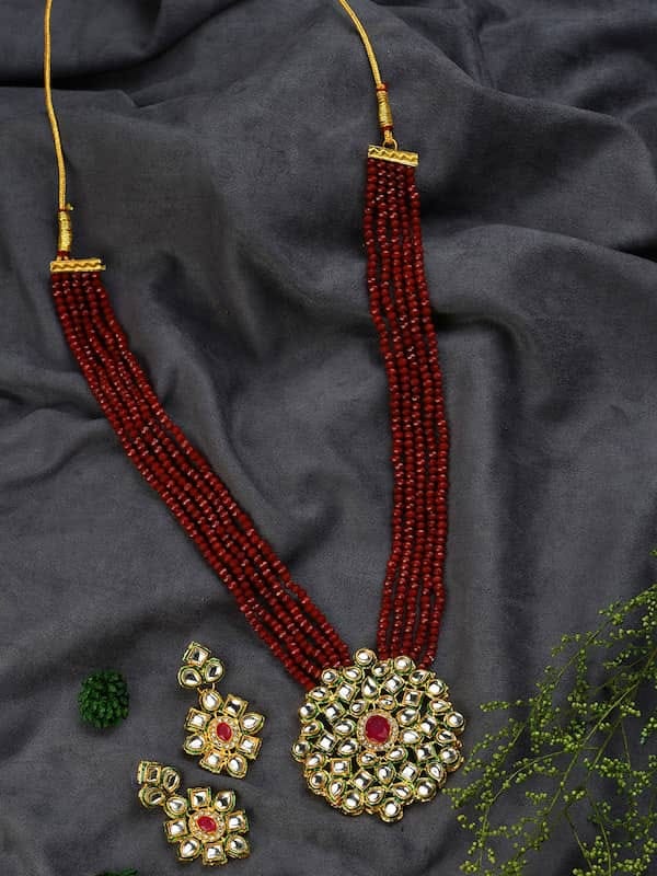Gold Plated Kundan Polki Necklace Set - Image 2