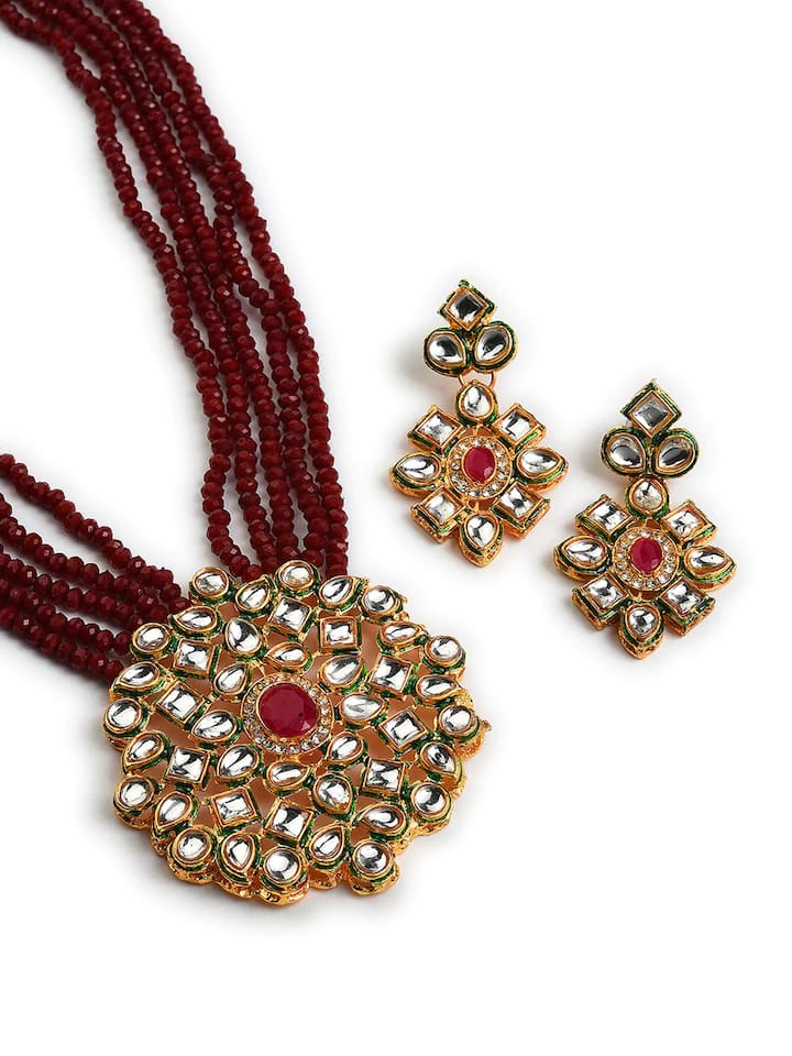Gold Plated Kundan Polki Necklace Set - Image 4