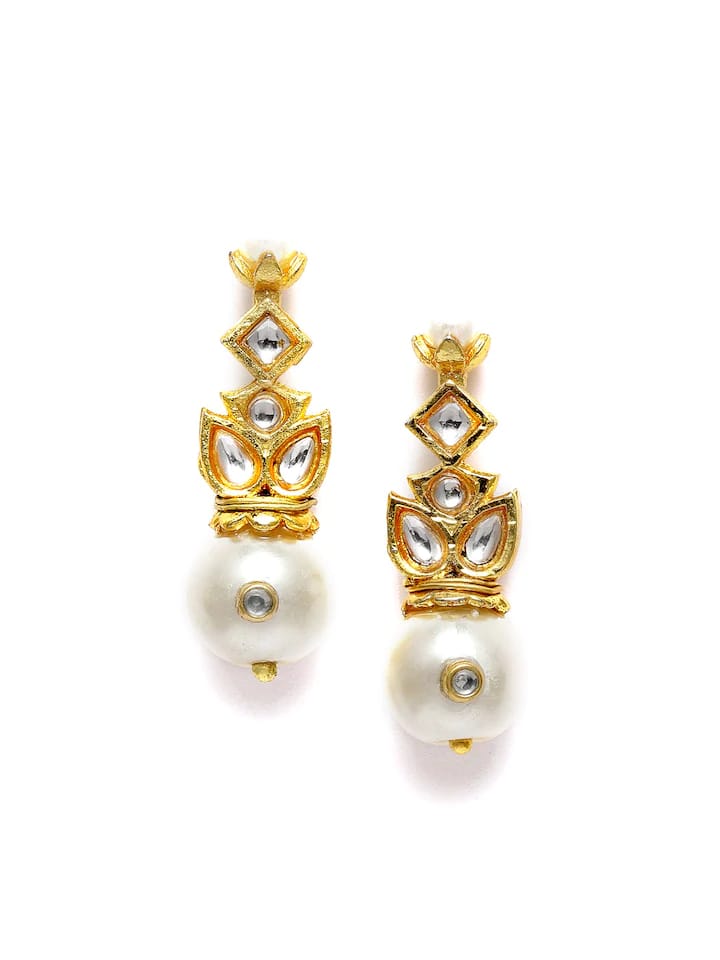 Gold Plated Kundan Polki Necklace Set - Image 4