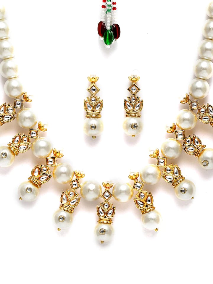 Gold Plated Kundan Polki Necklace Set - Image 5