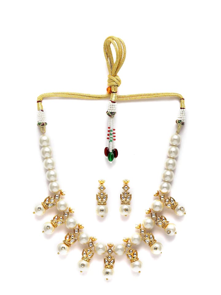 Gold Plated Kundan Polki Necklace Set - Image 3
