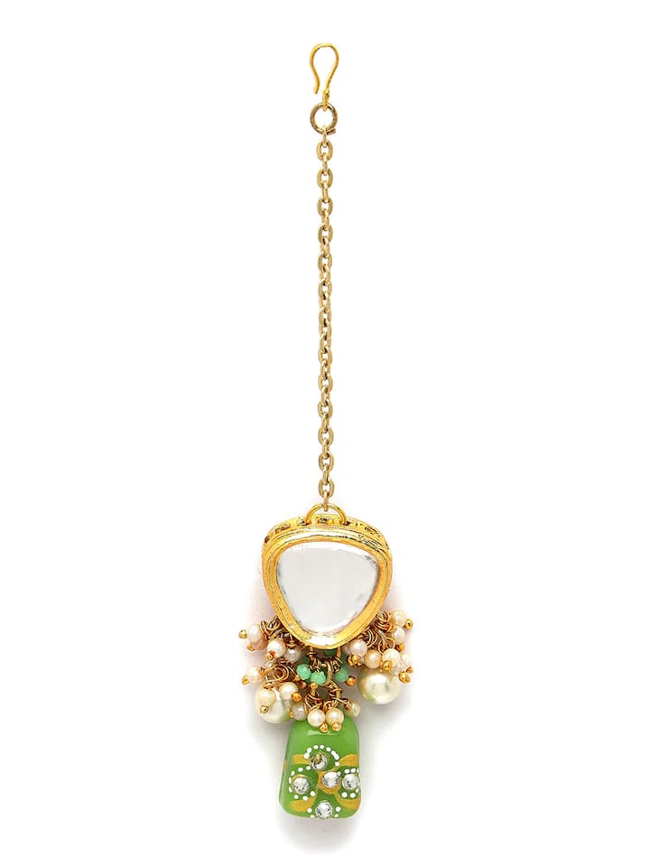 Gold Plated Kundan Polki Necklace Set - Image 5