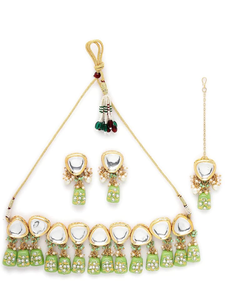 Gold Plated Kundan Polki Necklace Set - Image 4