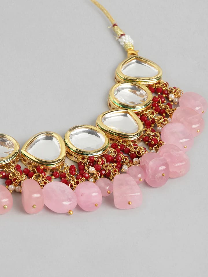 Gold Plated Kundan Polki Necklace Set - Image 4