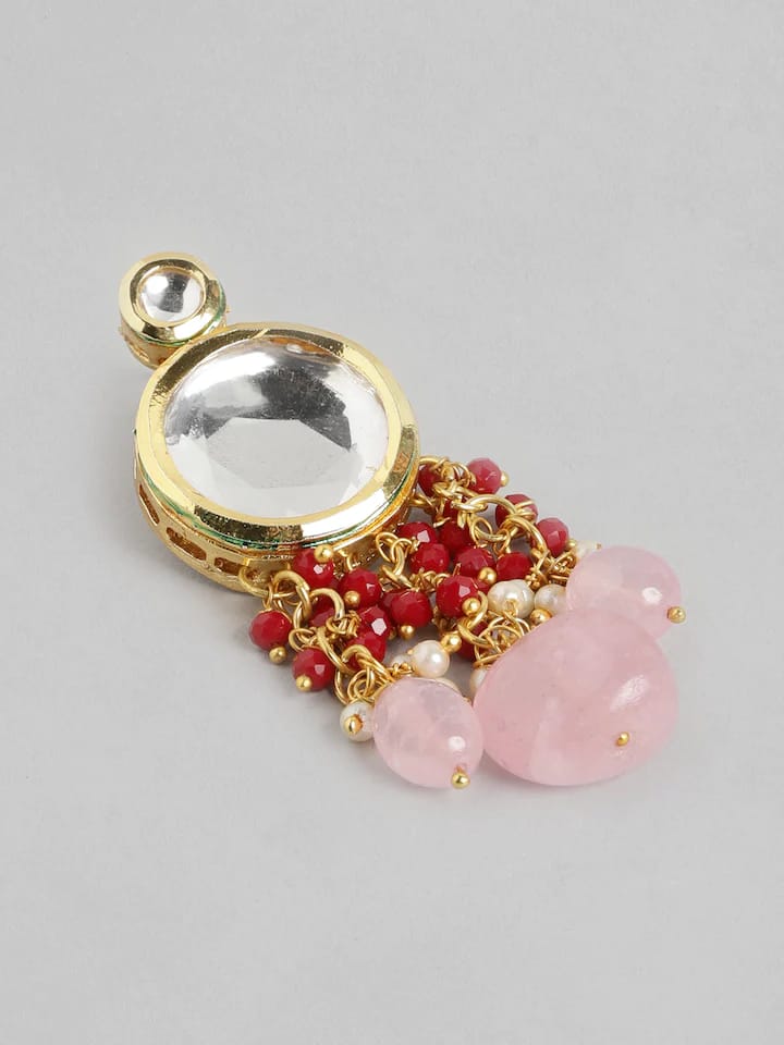 Gold Plated Kundan Polki Necklace Set - Image 10