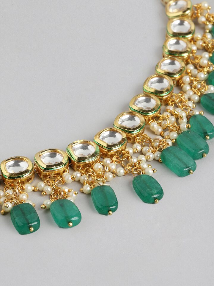 Gold Plated Kundan Polki Necklace Set - Image 4
