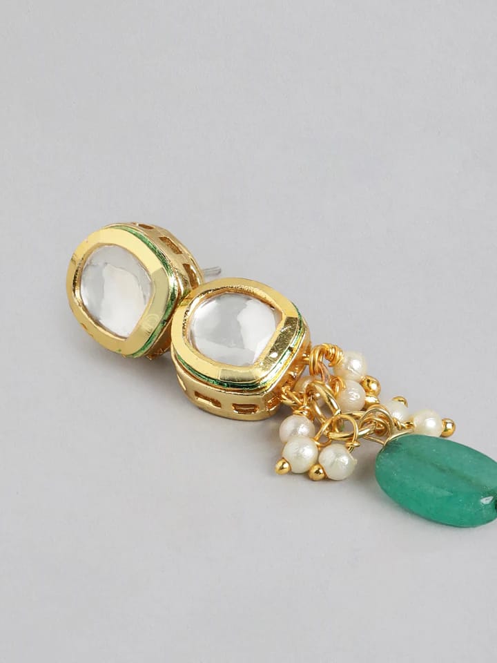 Gold Plated Kundan Polki Necklace Set - Image 8