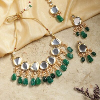 Gold Plated Kundan Polki Necklace Set
